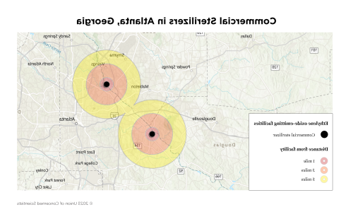 佐治亚州亚特兰大市环氧乙烷排放设施的地图. 